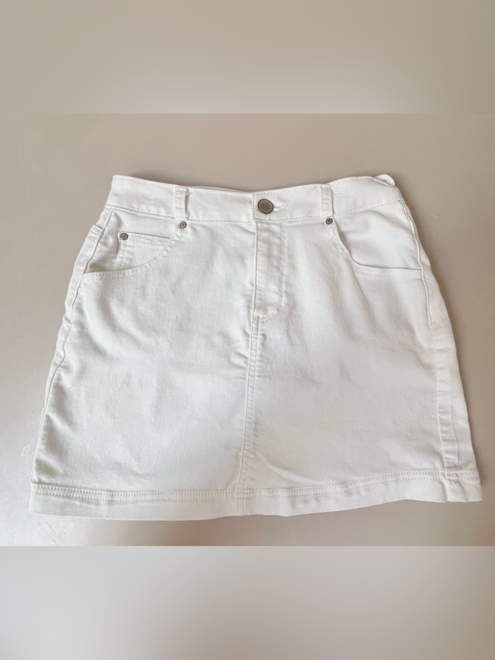 Copper Key White Denim Mini Skirt